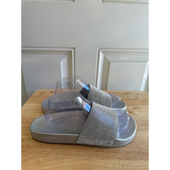 Bebe Women's Rhinestone Embellished Silver Slide Sandals Size 11 Sku 2984 - Picture 3 of 11